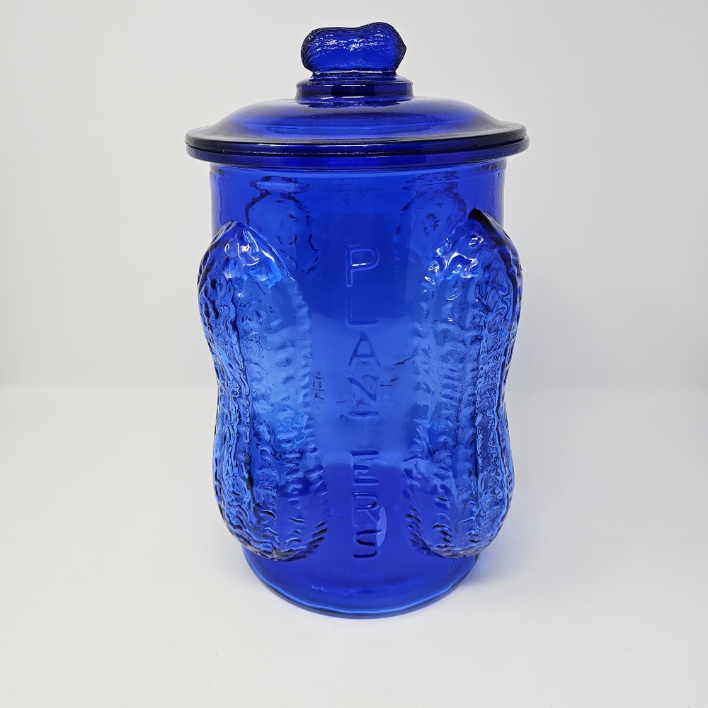Vintage Planters Peanuts Cookie Jar Cobalt Blue